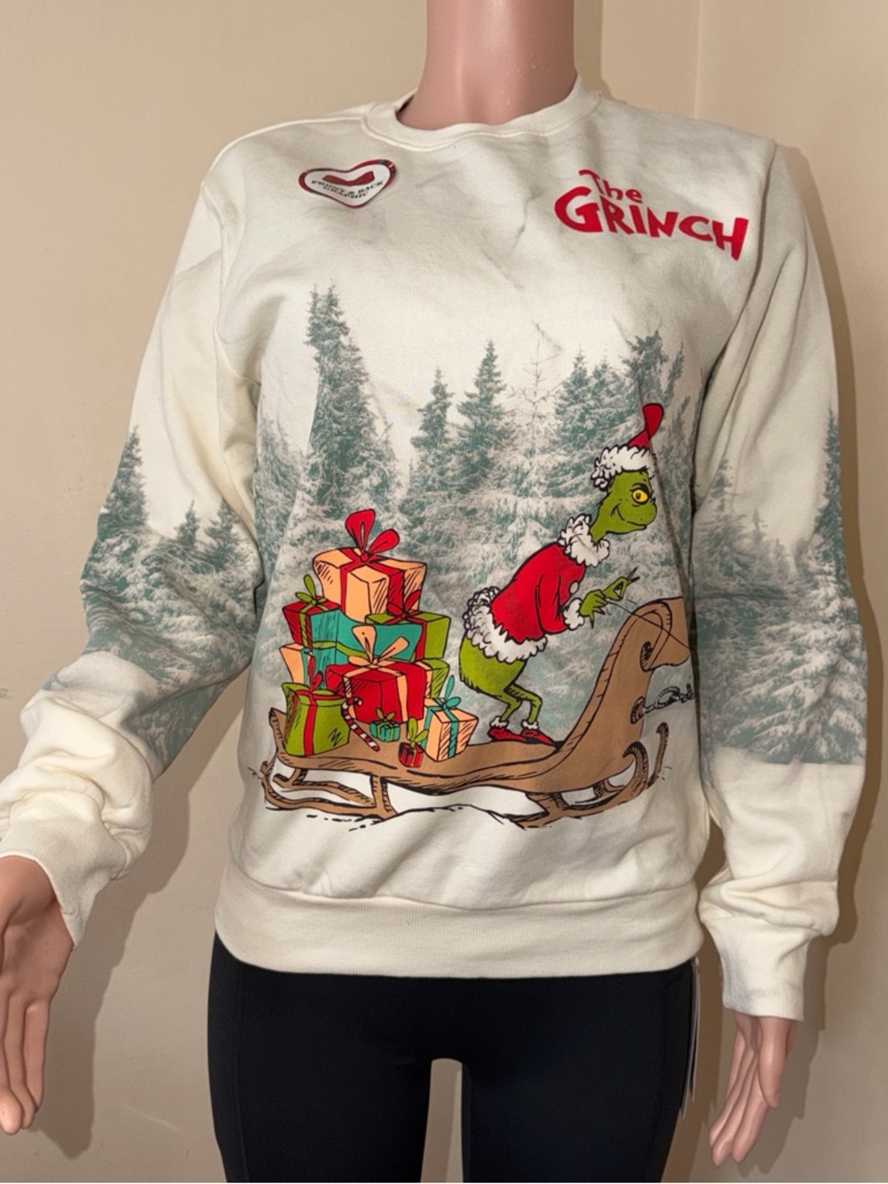 Target The Grinch Cream Holiday Crewneck Sweater with Green and Red Accents